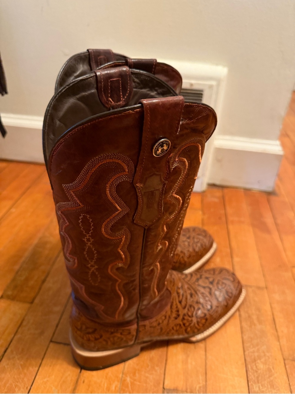 Men's Brown Embossed Leather Western Cowboy Boots